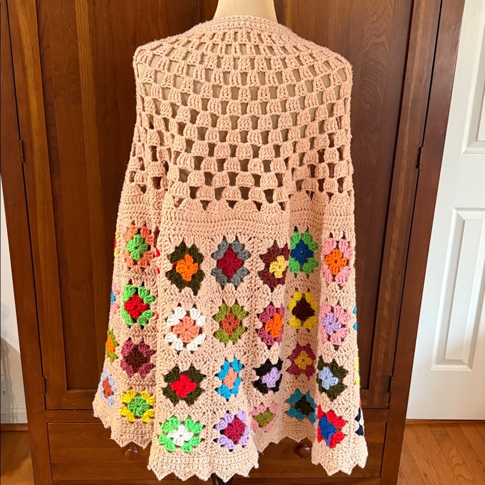 Handmade Crochet Granny Square Poncho Cape - Picture 5 of 6